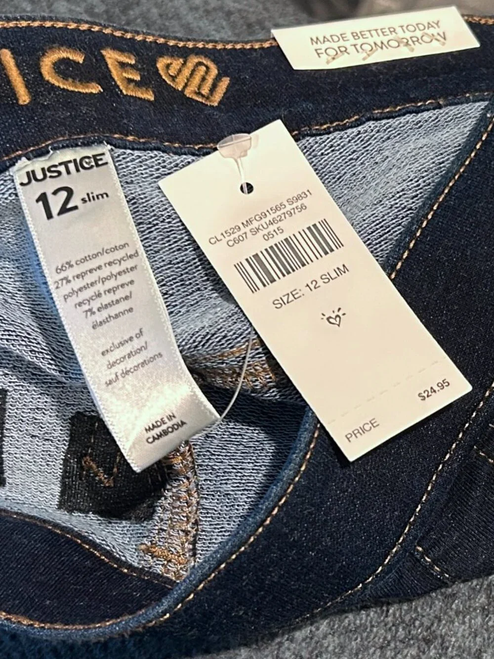 NWT Girls Justice 12S Denim Jeggings